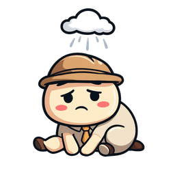 Mascot sitting under a rain cloud
